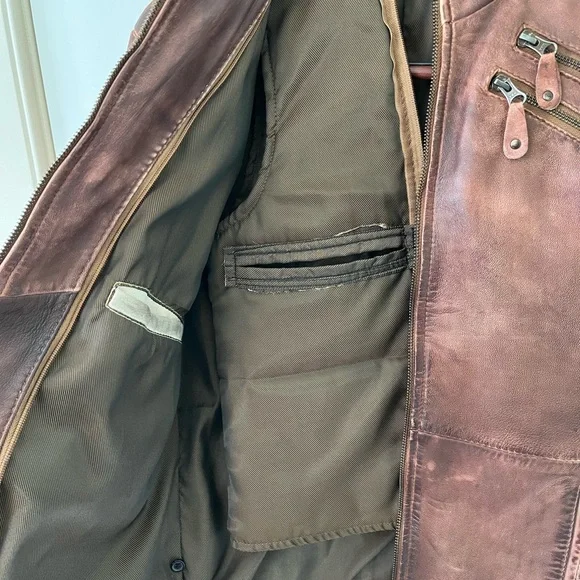 Men's Distressed Leather Jacket - Picture 3 of 13